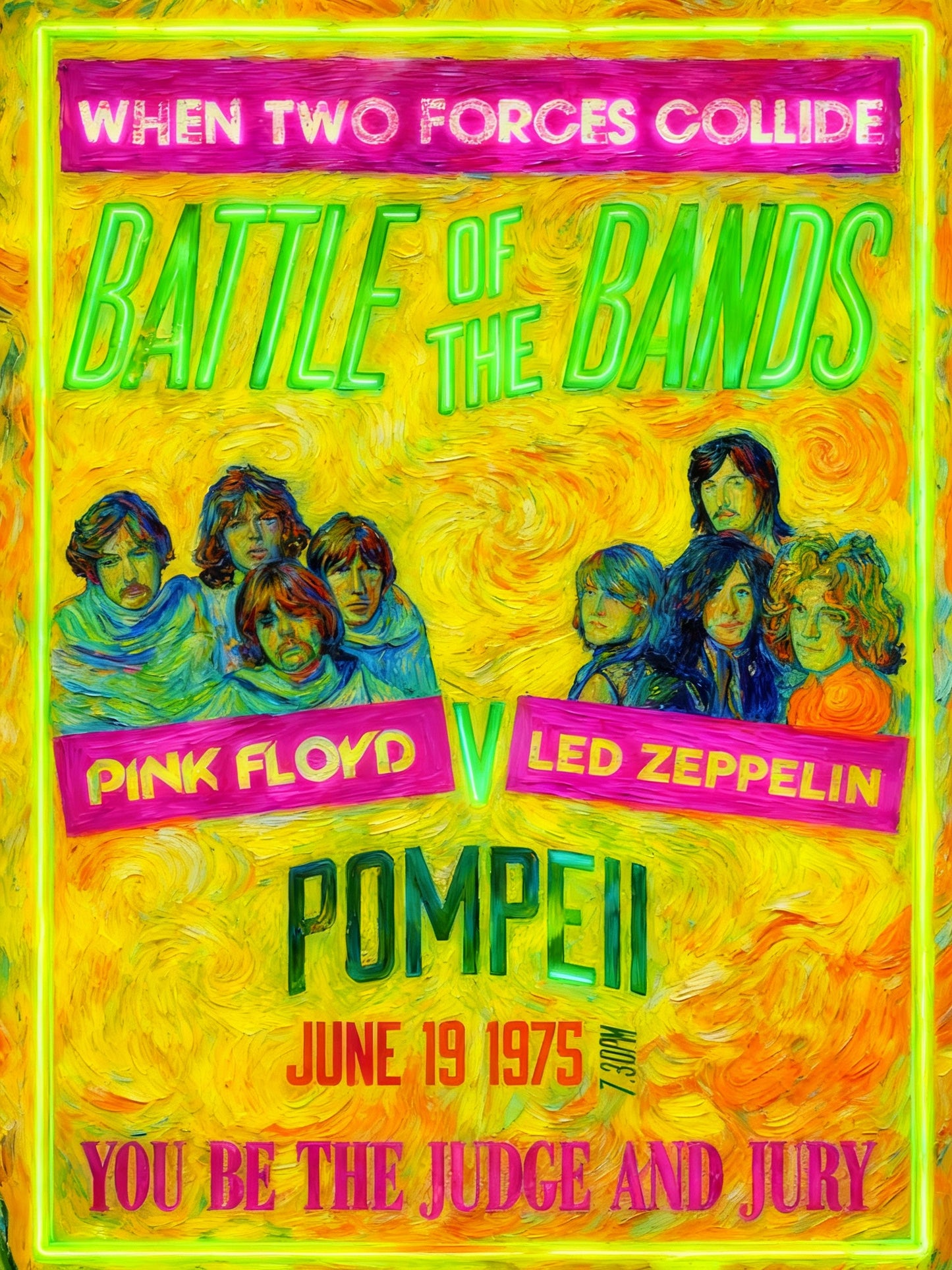 BATTLE PINK FLOYD VS LED ZEPELLIN  VAN GOGH - Edición Limitada Arte Pop