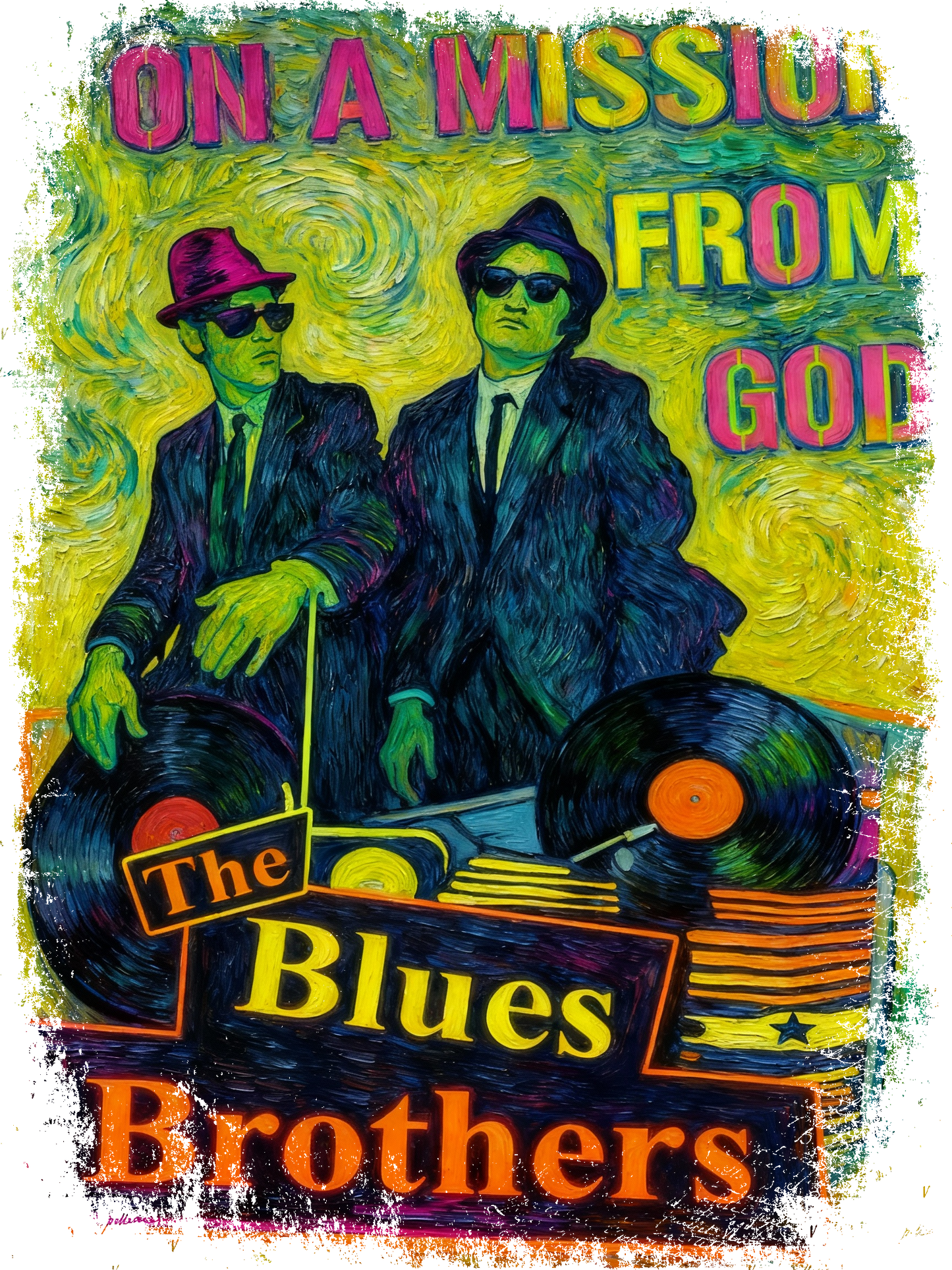 BLUES BROTHERS FLUOR VAN GOGH VINTAGE - Edición Limitada Arte Pop